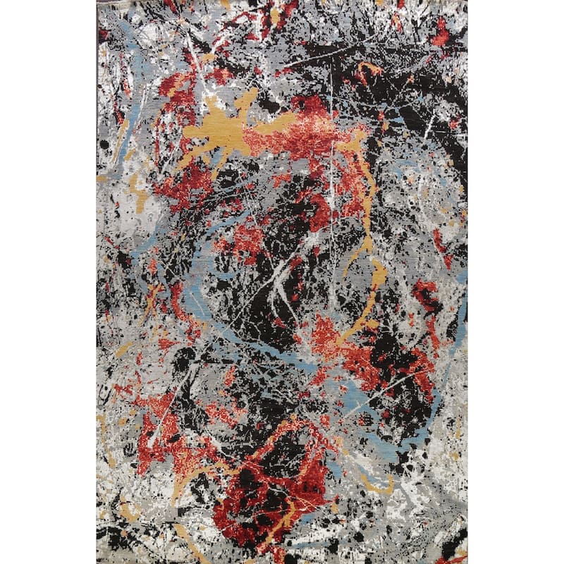 Vegetable Dye Wool/ Silk Oriental Abstract Area Rug Hand-knotted - 12'0" x 15'5"