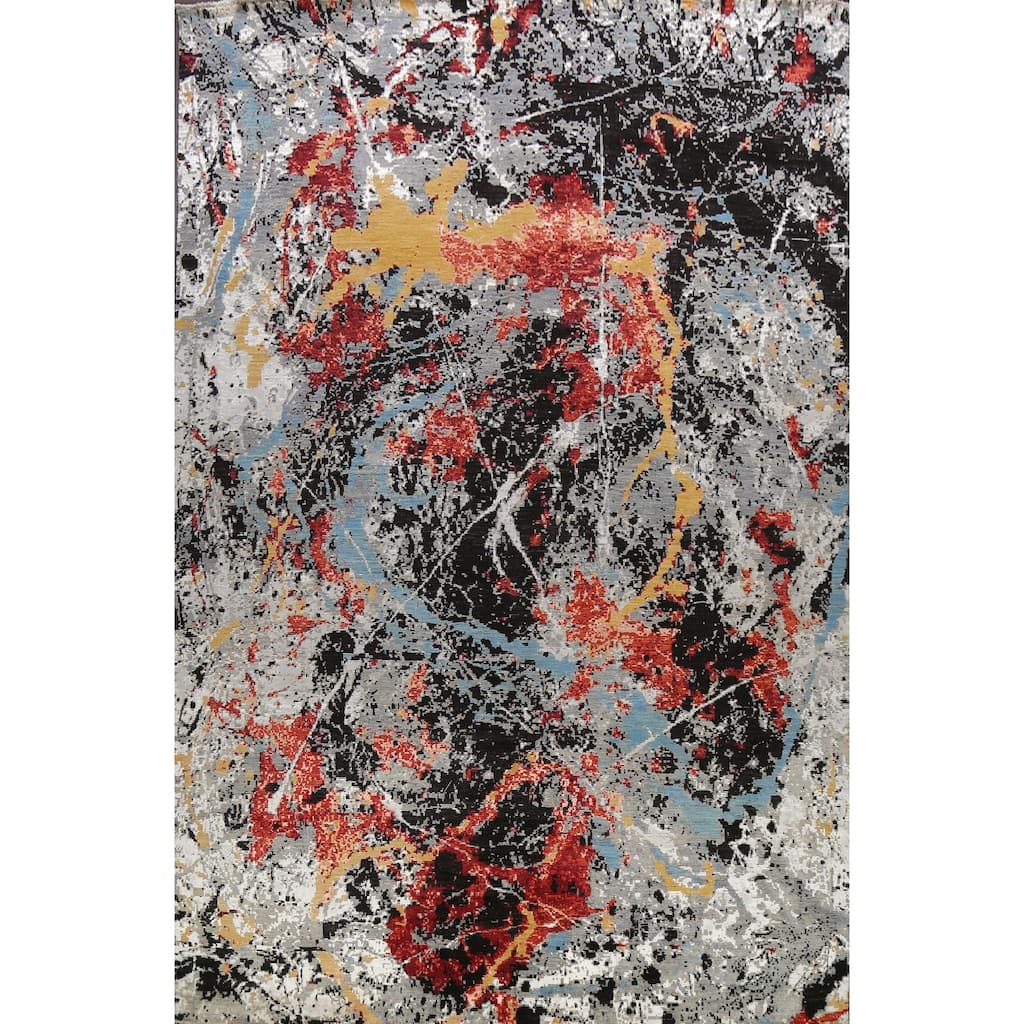 Vegetable Dye Wool/ Silk Oriental Abstract Area Rug Hand-knotted - 12'0" x 15'5"