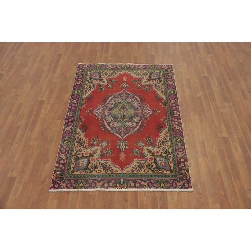 Hand Knotted Oriental 100% Wool Carpet Traditional Medallion Oranges & Rust Tabriz Area Rug - 6' 0'' X 4' 2''
