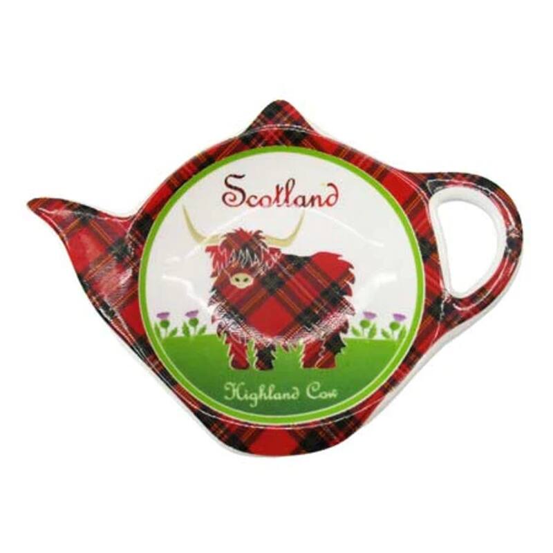 Scottish Highland Cow Fine Bone China Tea Bag Holder – Tartan Design - 4-inch diameter