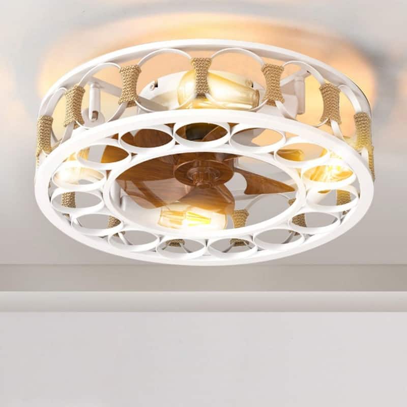 Cusp Barn 20" Flush Mount Ceiling Fan,Caged Ceiling Fan,Low Profile Modern Farmhouse Fan Light,Quite Airflow with Remote Control
