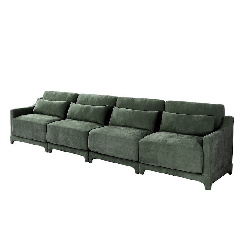 141.7″ Chenille 6-Seater Sofa with Ergonomic Wooden Base & High-Resilience Sponge