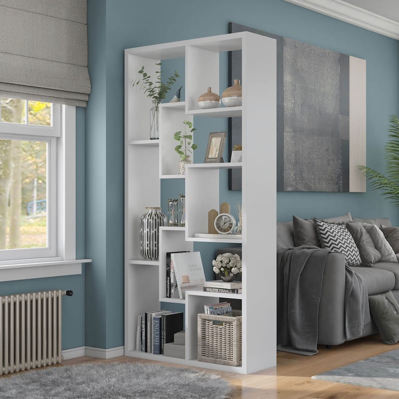 DH BASIC Modern 73-inch 8-Open Shelf Display Bookcase by Denhour - White