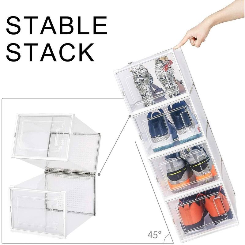 Foldable Shoe Box, Stackable Clear Shoe Storage Box Storage Bins Shoe
