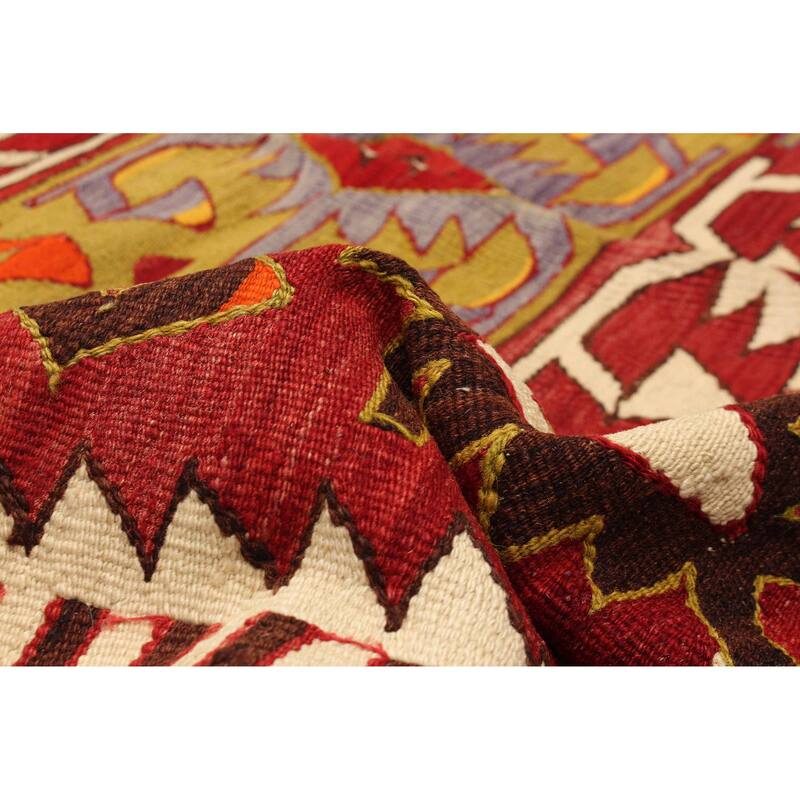 ECARPETGALLERY Flat-Weave Sivas Red Wool Kilim - 4'10 x 10'1