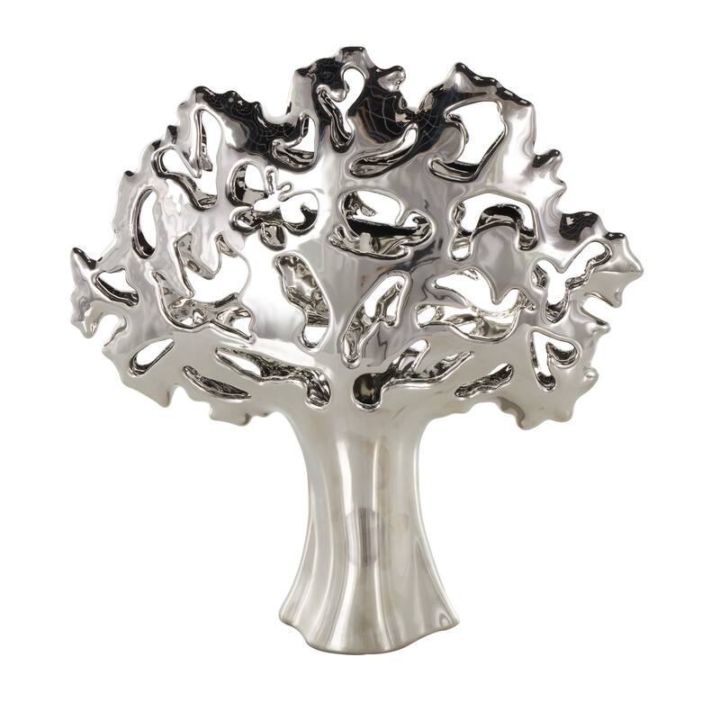 Ceramic Glossy Tree Decorative Sculpture with Abstract Cutouts - Silver or Gold