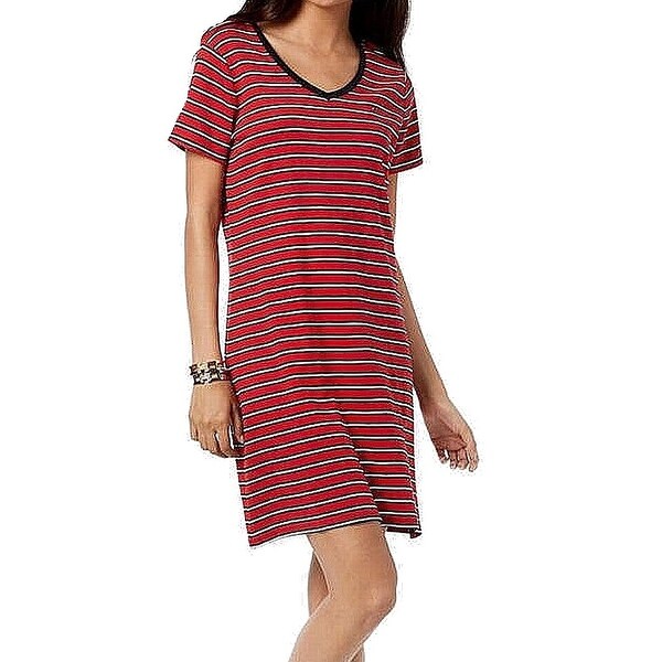 Red a line v neck prom dress