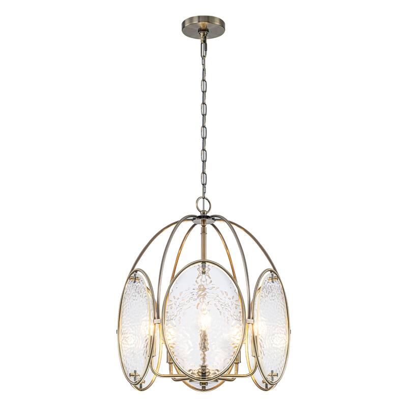 5-Light Mid-Century Modern Bronze Chandelier with Ripple Glass - Dia.17.72-in