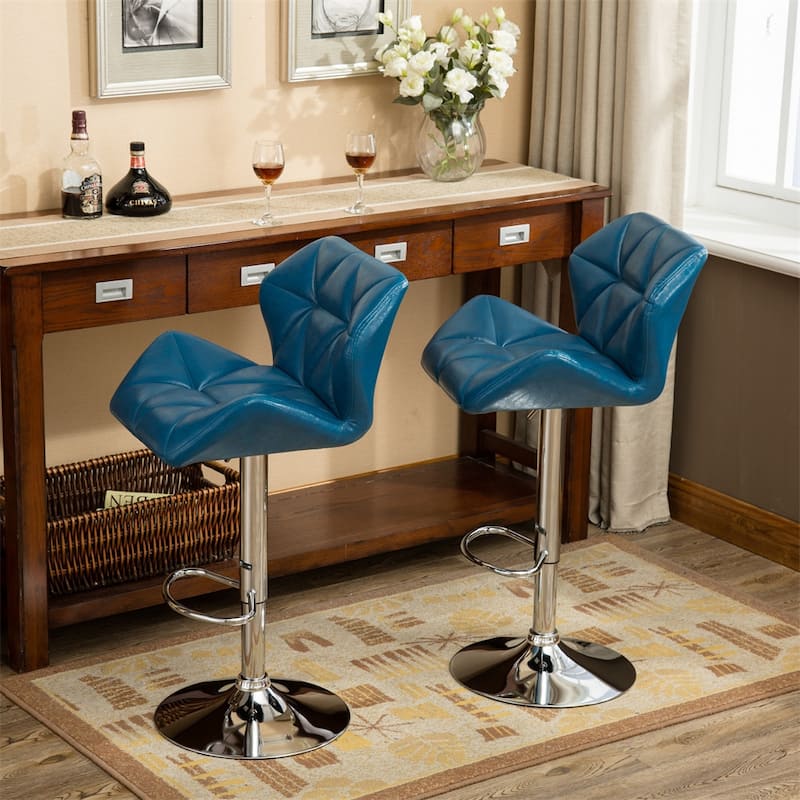Contemporary Tufted Adjustable Height Hidraulic Bar Stools (Set of 2)