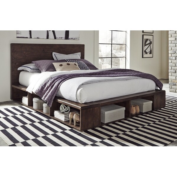 McKinney Solid Wood Low Platform Storage Bed in Espresso Pine