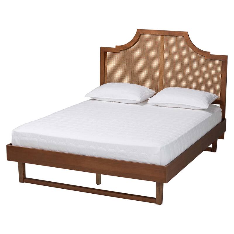 Francine Mid-Century Modern Woven Rattan Bed - Walnut - King