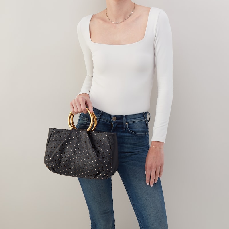 HOBO Sheila Studded Leather Hard Ring Satchel Bag - Black