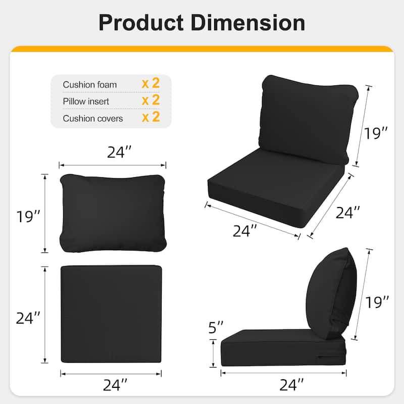 24"x24"x5"Waterproof Outdoor Deep Seat Cushion Set for Patio Furniture