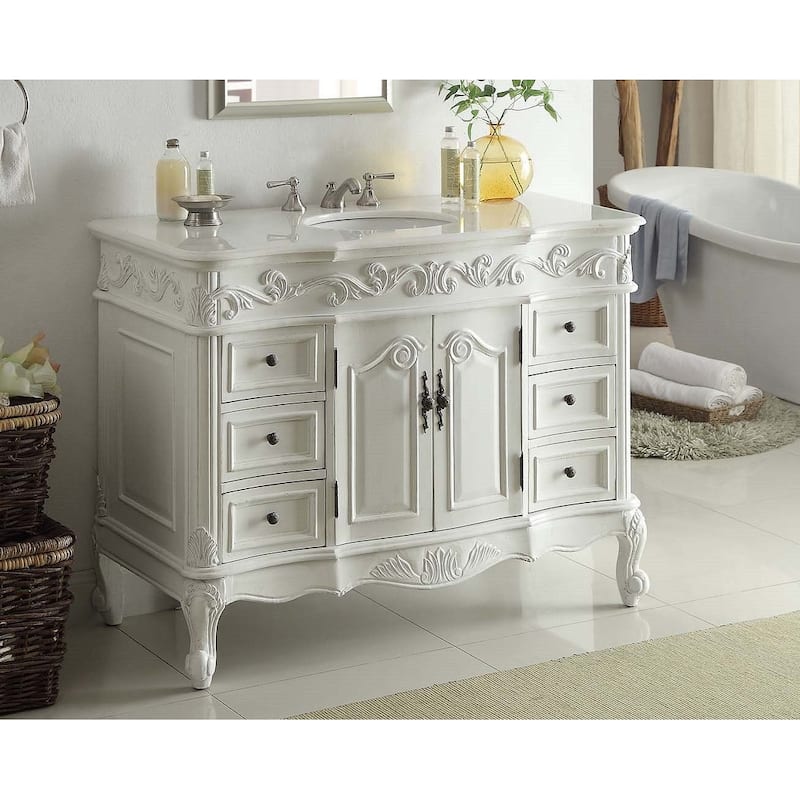 48" Benton Collection Beckham Antique White Bathroom Vanity - Off-White