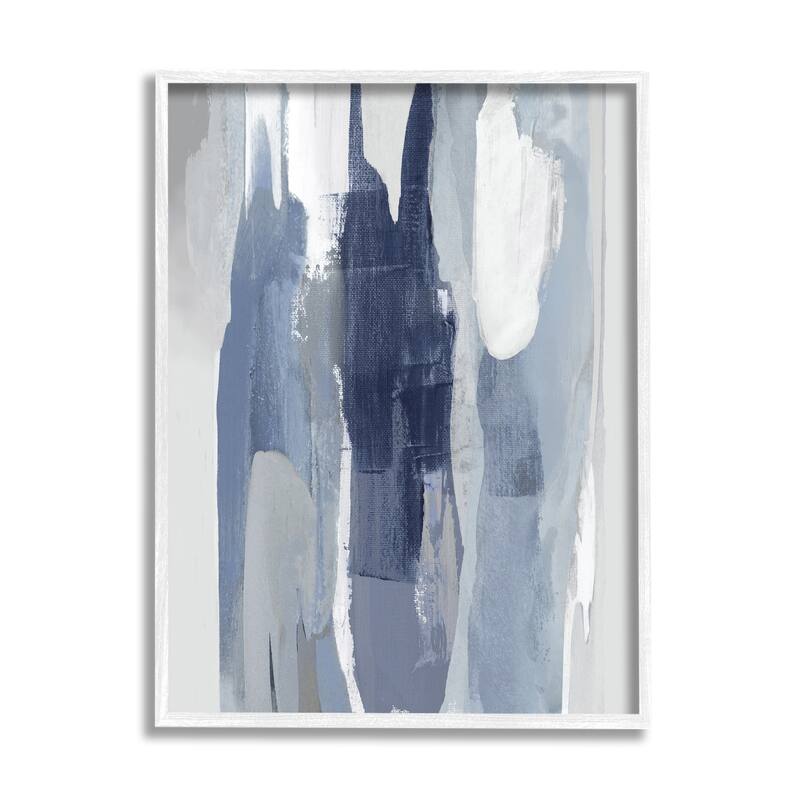 Stupell Layers of Blue and White Abstract Movements Framed Wall Art - 24 x 30 - White