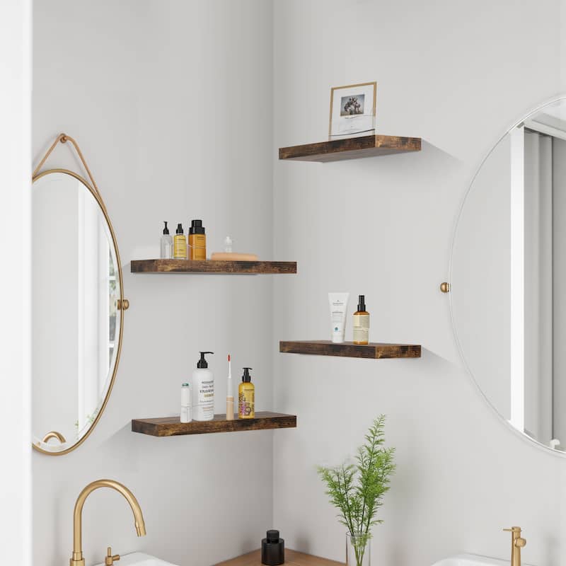 Homy Casa Wall-Mounted Floating Shelf, Set Bathroom, Functional - Wood Finish - Brown