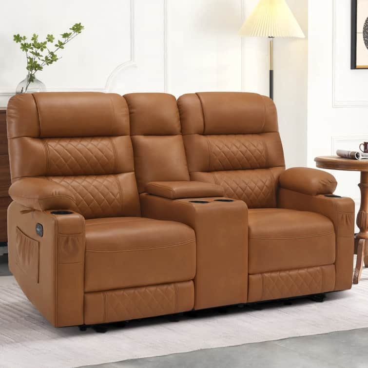 MCombo Electric Power Loveseat Recliner with Console, Power Reclining Sofa with Heat and Vibration, USB Ports, Cup Holders PR624