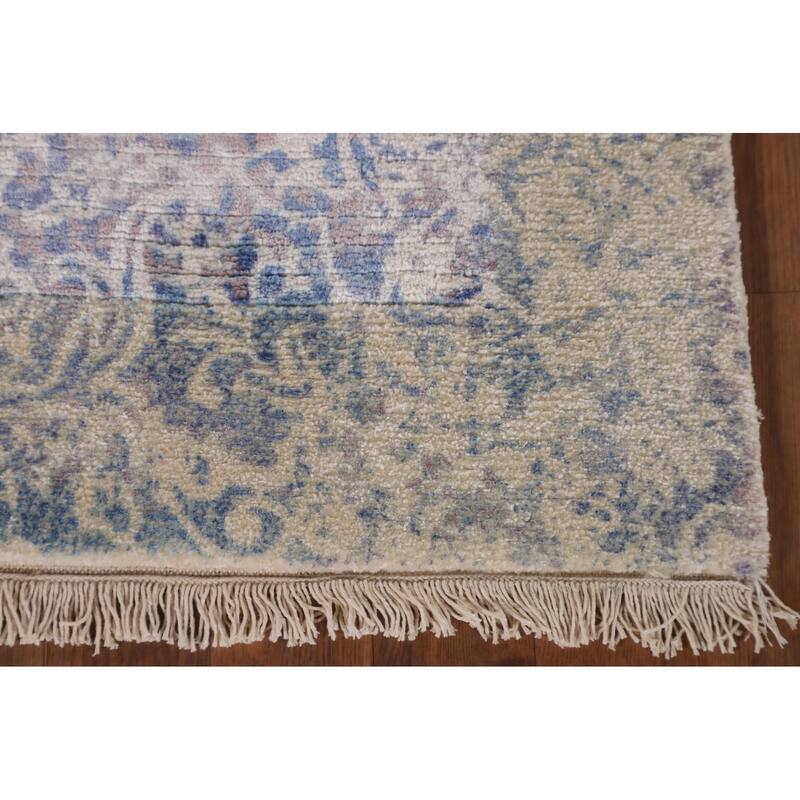 Blue Abstract Modern Accent Rug Handmade Wool Carpet - 2'8"x 5'0"