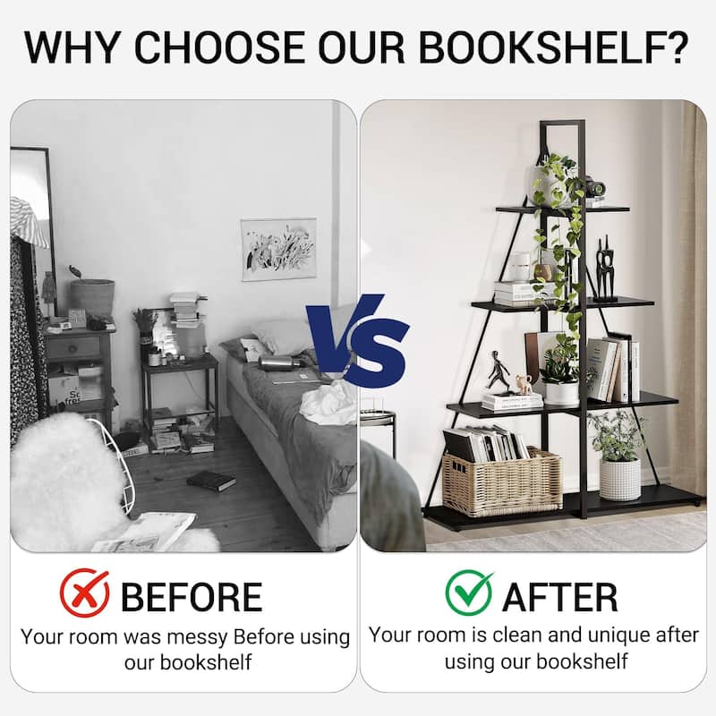 4-Tier A-Frame Ladder Bookshelf, Brown Stylish Ladder Bookcase