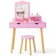 preview thumbnail 7 of 10, Pink Kid Vanity Table Chair Set with Mirror and 2 Large Storage Drawers Perfect for Holiday Gift - 28" x 13" x 39" (L x W x H)