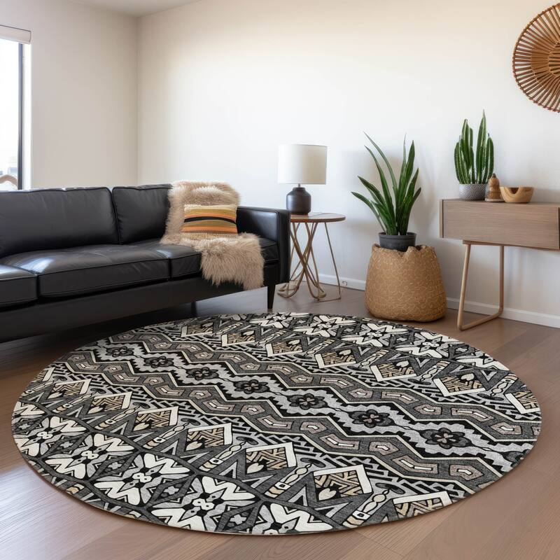Premium Washable Super Soft Moroccan Global Mayfield Rug - Charcoal - 8' x 8'