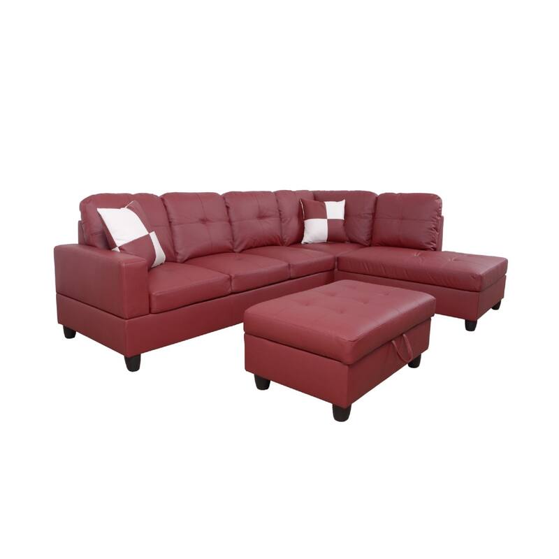 3-Pieces Sectional Sofa Set,Right Facing Red(094B)