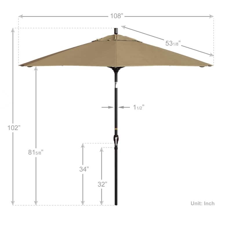 California Umbrella 9' Round Crank Lift Push Button Tilt Bronze Aluminum Patio Umbrella Olefin