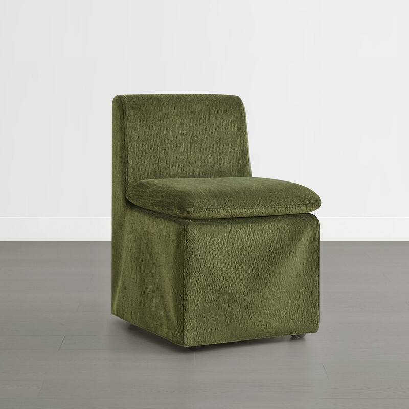 Spruce & Spring Modern Upholstered Dining Chair with Casters, Removable Washable Slipcover - Set of 4 - Green