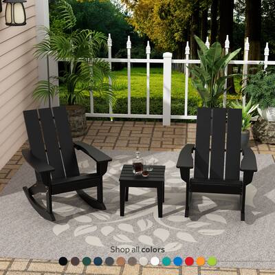 POLYTRENDS Shoreside Modern Eco-Friendly All Weather Poly Adirondack Rocking Chairs with Side Table (3-Piece Set)