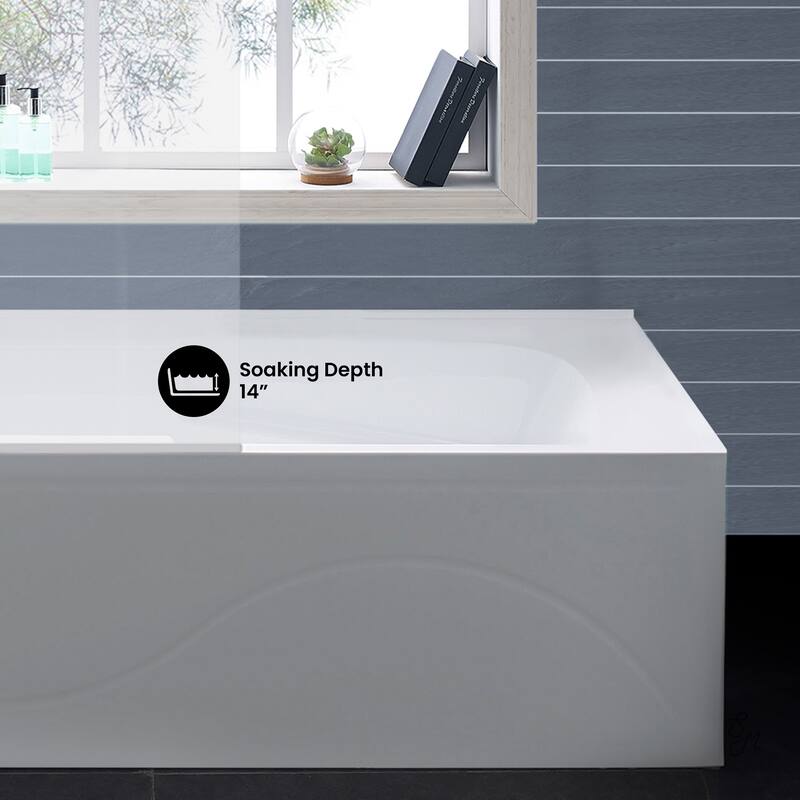 Ivy 54 X 30 Left Drain Soaking Alcove Corner Apron Bathtub In Glossy White With Integrated Overflow, Drain Included