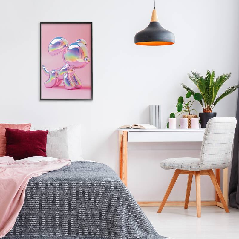 Stupell Pink & Iridescent Trendy Dog Framed Giclee Art Design By LSR Design Studio