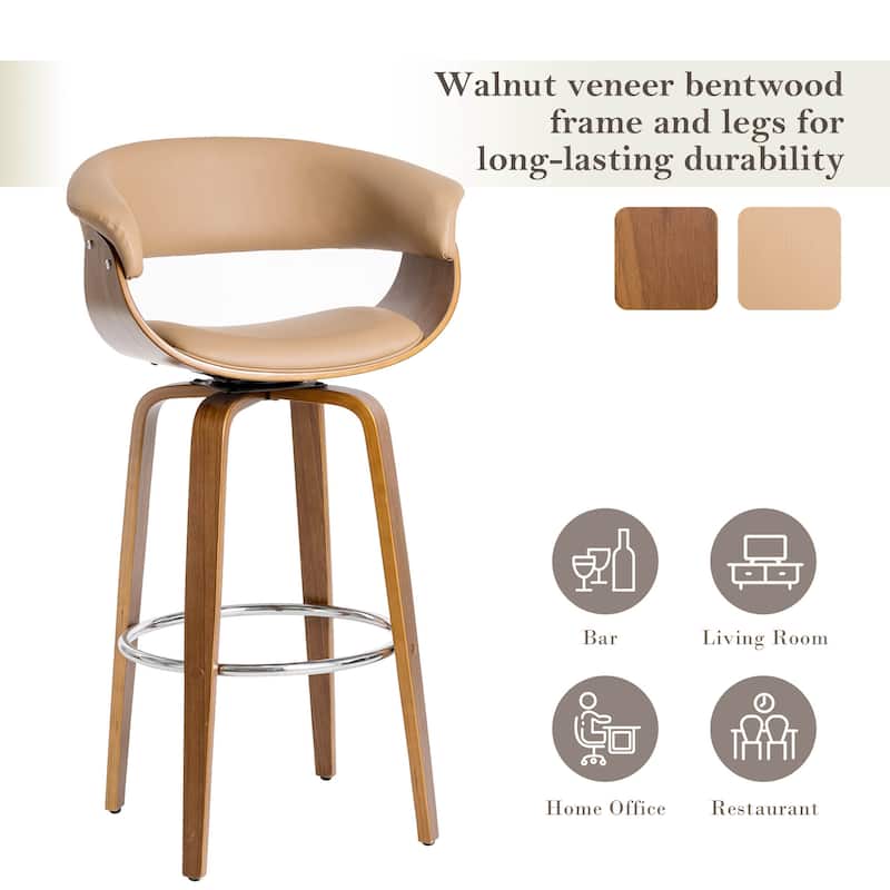 Glitzhome Set of 4 Modern Counter or Bar Height Faux Leather Swivel Pub Stools