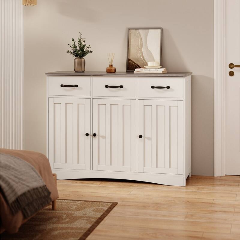 42.5" Farmhouse Buffets Sideboard, Modern Wood Kitchen Storage Cabinet with Adjustable Shelf