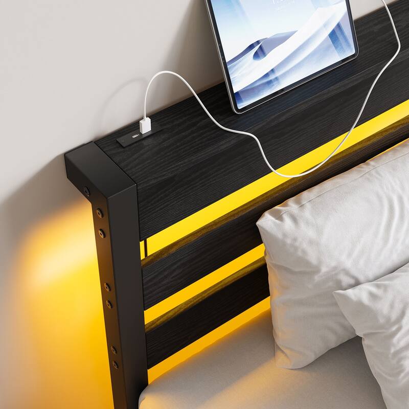 Metal Frame Platform Bed with USB Charging Station