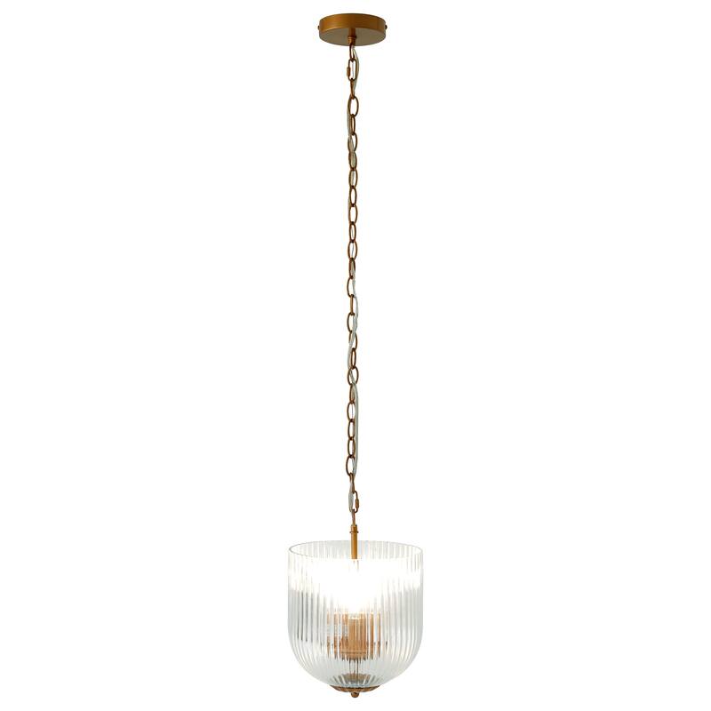 Comet Ribbed Glass Pendant Light with Brass Finish