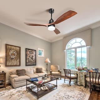 52" Walnut Wood Ceiling Fan with Light Remote Control - 52 inch