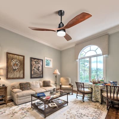 52“ Walnut Wood Ceiling Fan with Light Remote Control - 52 inch