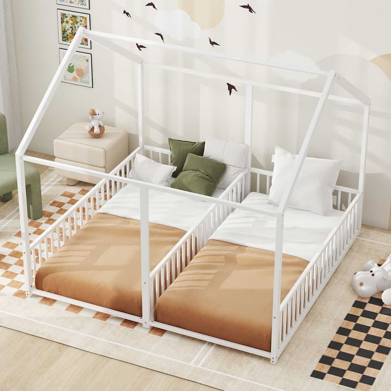 Metal Twin Size House Platform Beds, Two Shared Beds