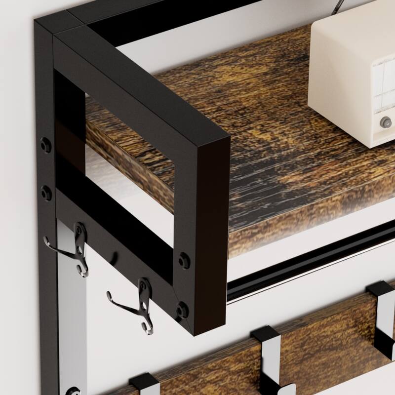 Anmytek 33.1 Inch Wide Hall Tree Entryway Bench with Shoe Storage Shelves Garment Racks 23 Hooks and 2 Movable Drawers