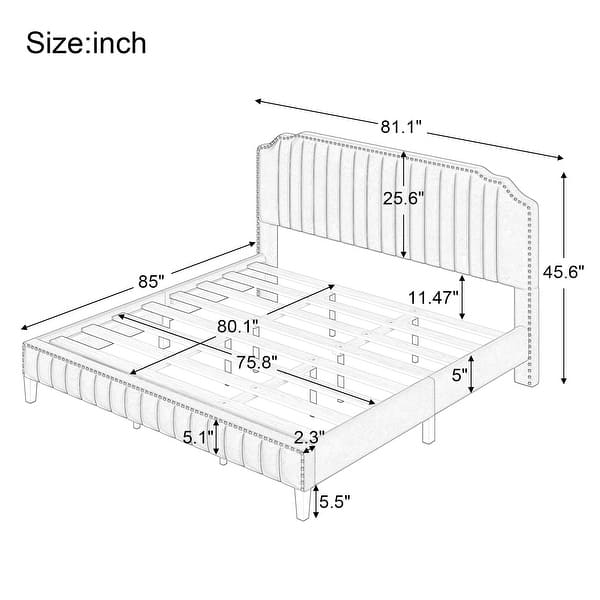 Modern Velvet Curved Upholstered Platform Bed , Solid Wood Frame