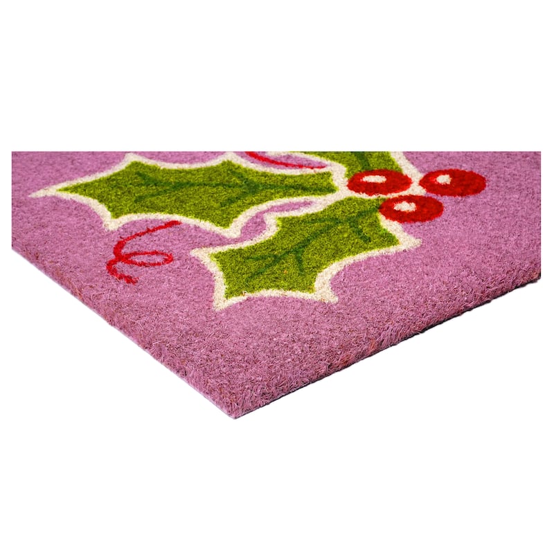 HomeRoots 17" X 29" Pink Green And Red Christmas Outdoor Coir Door Mat - 17.00' X '29.00