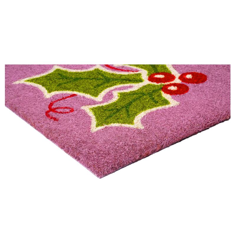 HomeRoots 24" X 36" Pink Green And Red Christmas Outdoor Coir Door Mat - 24.00' X '36.00