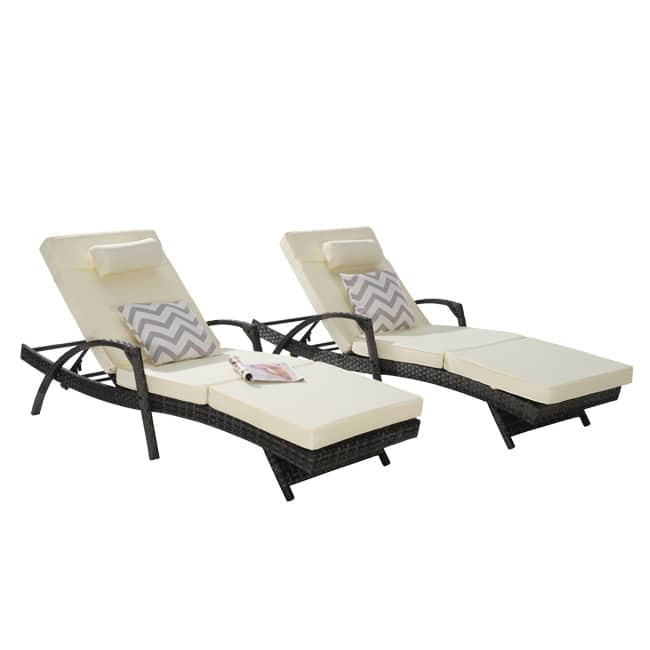 Premium Outdoor Reclining Lounge Set (2-Piece)‌– Wicker Sunbathing Chairs With Thick Cushions,150° Adjustable Backrest