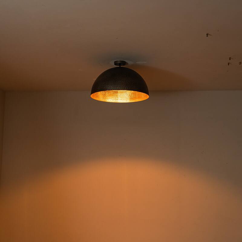 1-Light Industrial Farmhouse Oversized Pendant Gold Leaf Hammered Semi-Sphere Dome Pendant Light for Kitchen Island