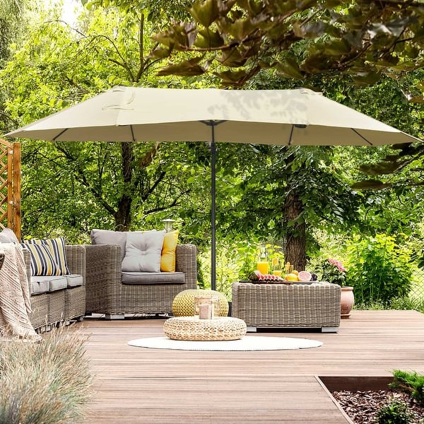 14 ft patio umbrella SUPERJARE Outdoor with 1.89 Inches Pole Caliber, Extra Large Double-Sided Design with Crank, Polyester Fabric white No PURPLE LEAF 14 ft. Patio