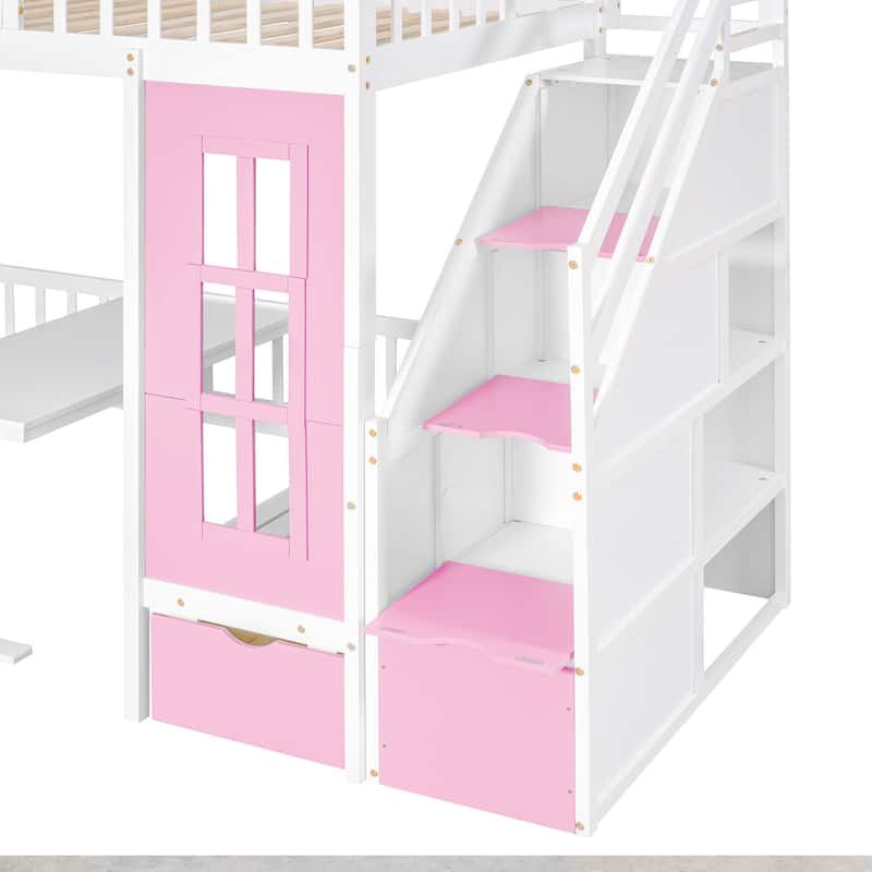 Twin-Over-Twin Bunk Bed with Changeable Table with 2 Drawers