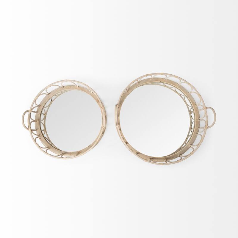 Leona Brown Wicker Mirrored Base Nesting Trays (Set of 2) - 19.3L x 18.9W x 5.7H