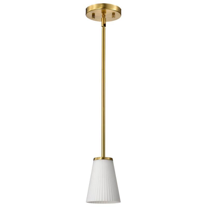Royale Mini Pendant Burnished Brass Finish Ribbed White Glass - Burnished Brass