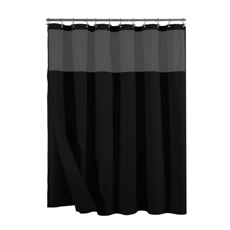 Cotton Blend Honeycomb Waffle Shower Curtain with Snap-in Liner