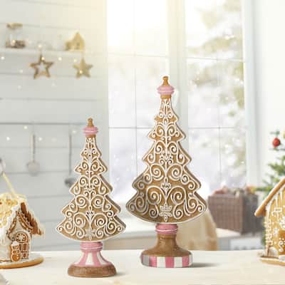 11-13.5" Resin Icing Gingerbread Trees Set of 2